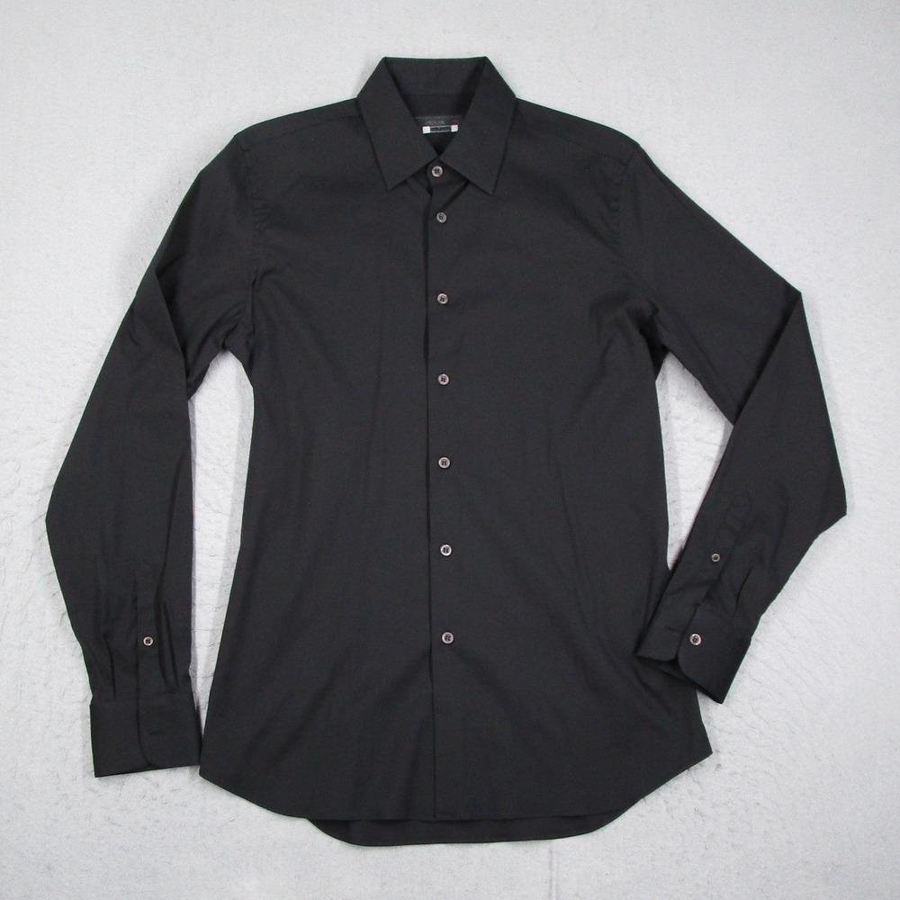 Prada Milano Mens Black Stretch Dress Shirt Long Sleeve Size 40 15.75 UCM608
